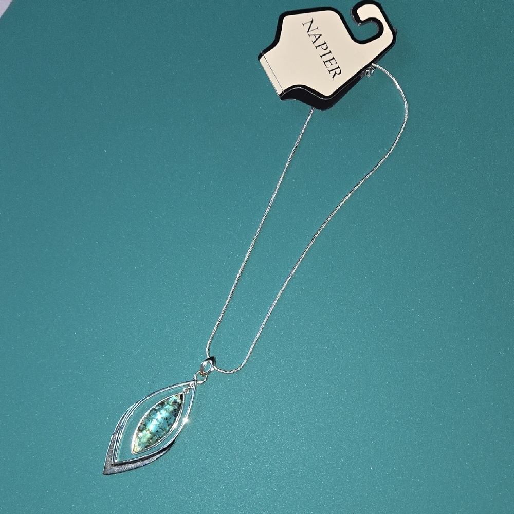 Napier Silver Necklace with Teal Pendant